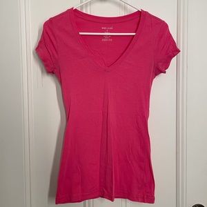 Hot Pink V neck short sleeve shirt. Slim fit. Size S.